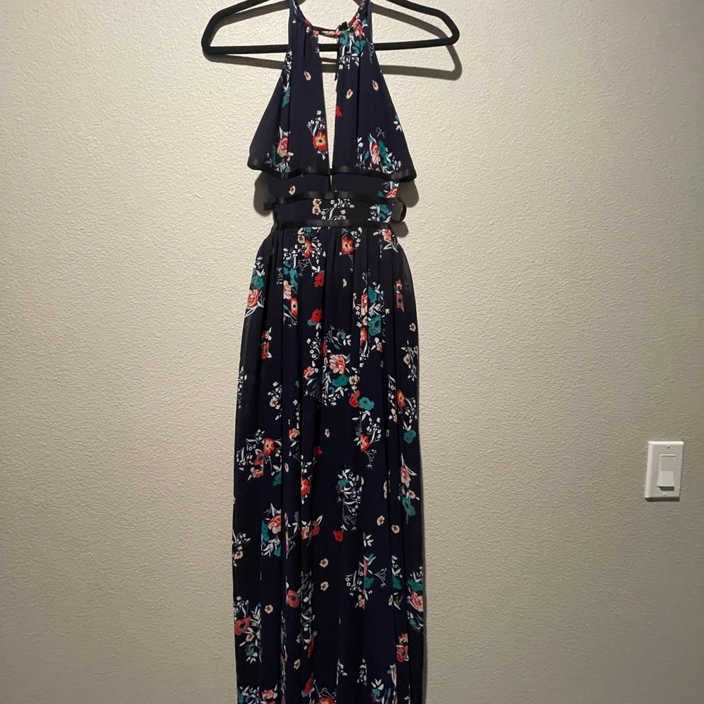 Express Navy Floral Halter Dress